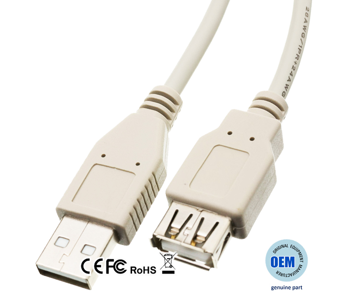 cabo usb 2.0 macho extenso e usb 2.0 femea 1m preto OEM